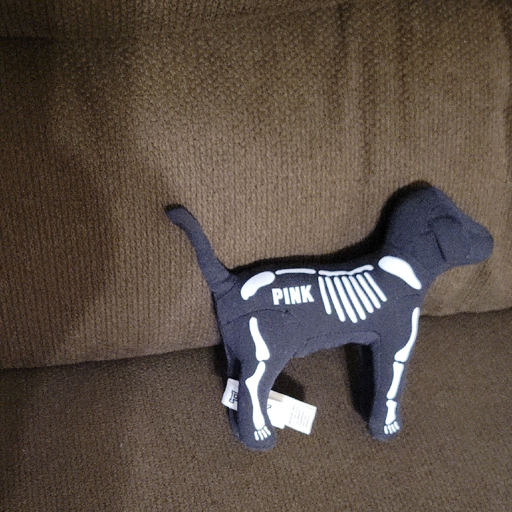PINK Victoria's Secret Skeleton Dog Toy - Dark Black and White OS